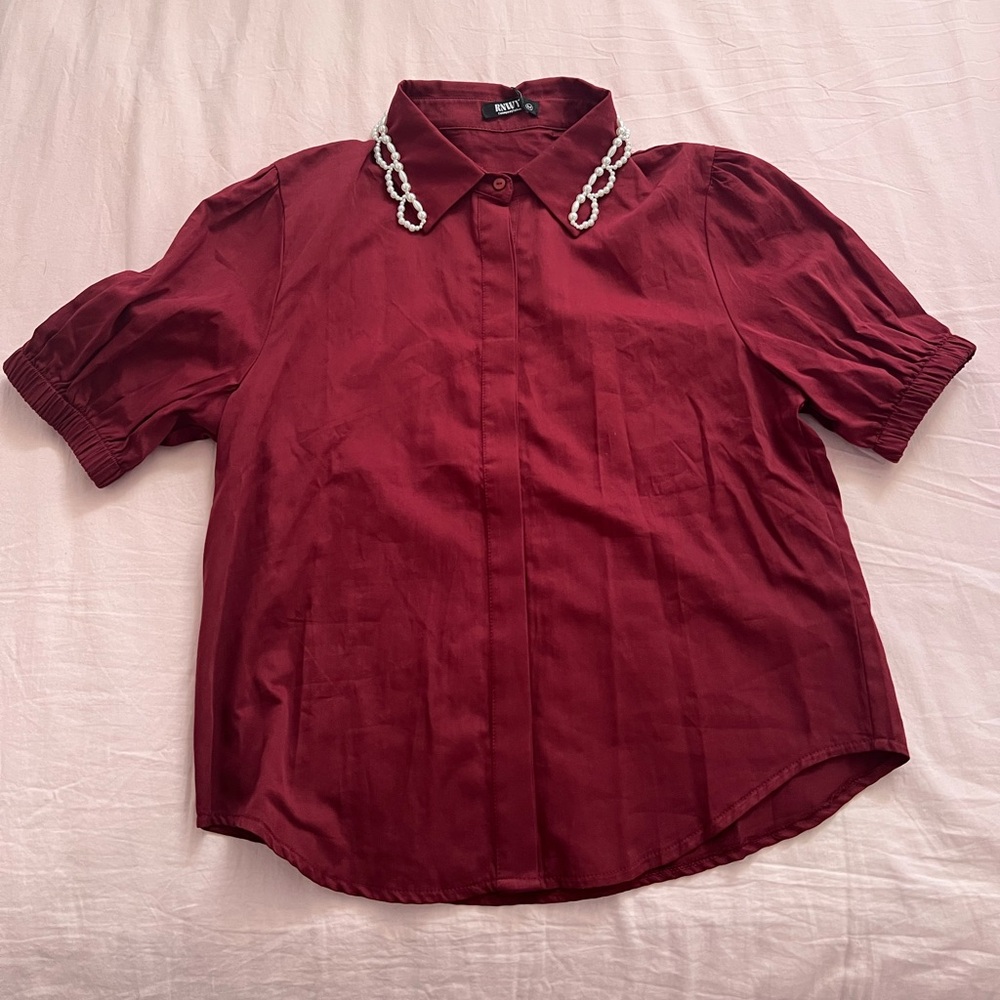 Red Pearl button up top
